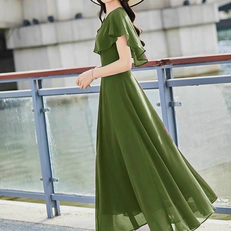 ĐẦM MAXI CỔ TRÒN PHỐI BÈO