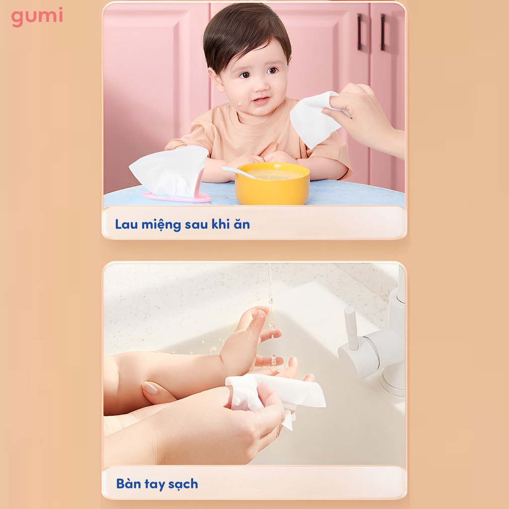 Thùng 10 gói khăn ướt Gumi không cồn không parabens cao cấp dành cho em bé