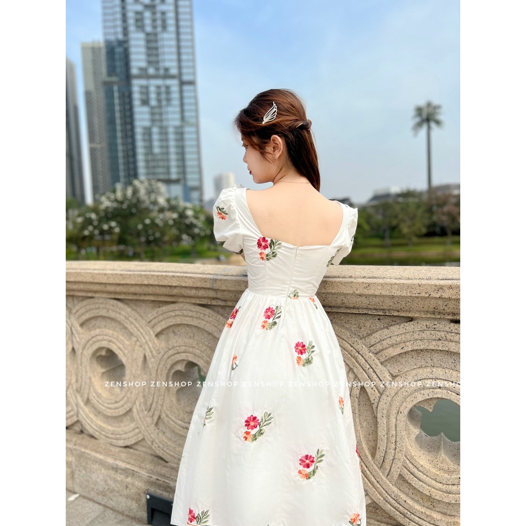 Đầm công chúa họa tiết hoa tay bồng đáng yêu - GLADY DRESS