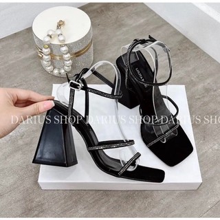 Giày sandal cao gót nữ quai dây ngang gót vuông có size lớn từ 35 đến 45 - TOMISHOES
