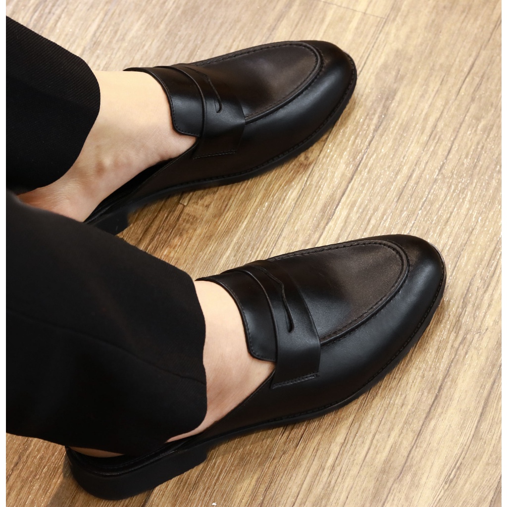 Giày Sục Nam Công Sở XOĂN SHOP Da Bò Thật Size 38 Đến 43 Màu Đen - S008