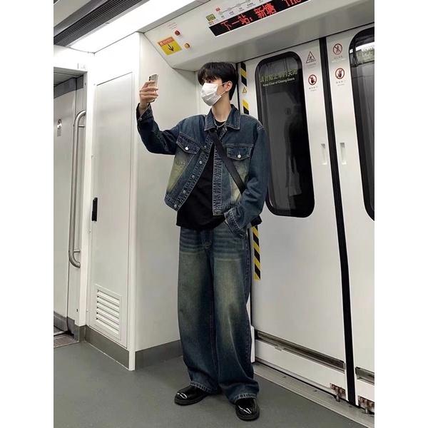 Quần jean baggy wash phong cách retro cho nam và nữ