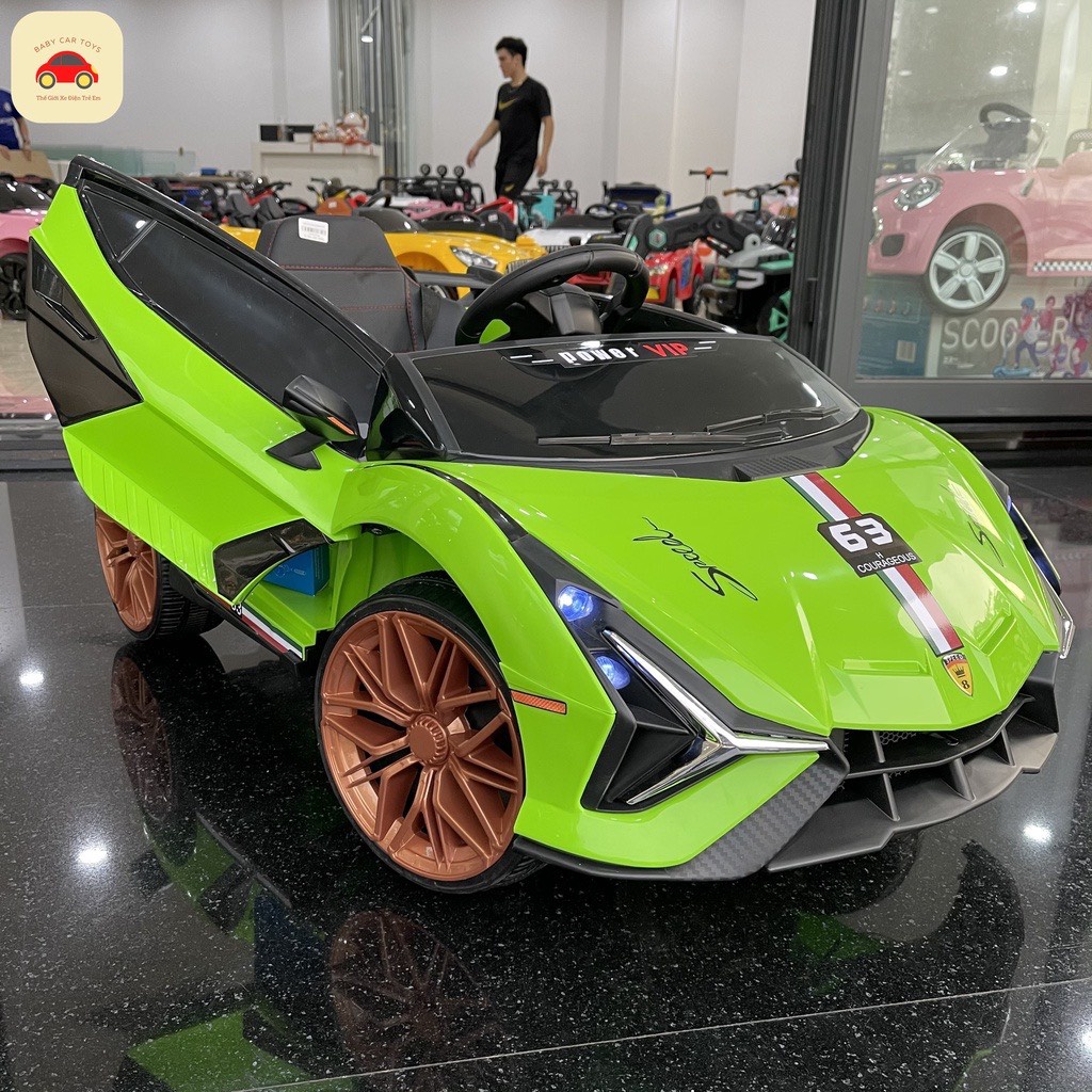 Ô tô điện XGZ 7188 Lamboghini  bánh cao su ghế nệm da cao cấp 2 động cơ