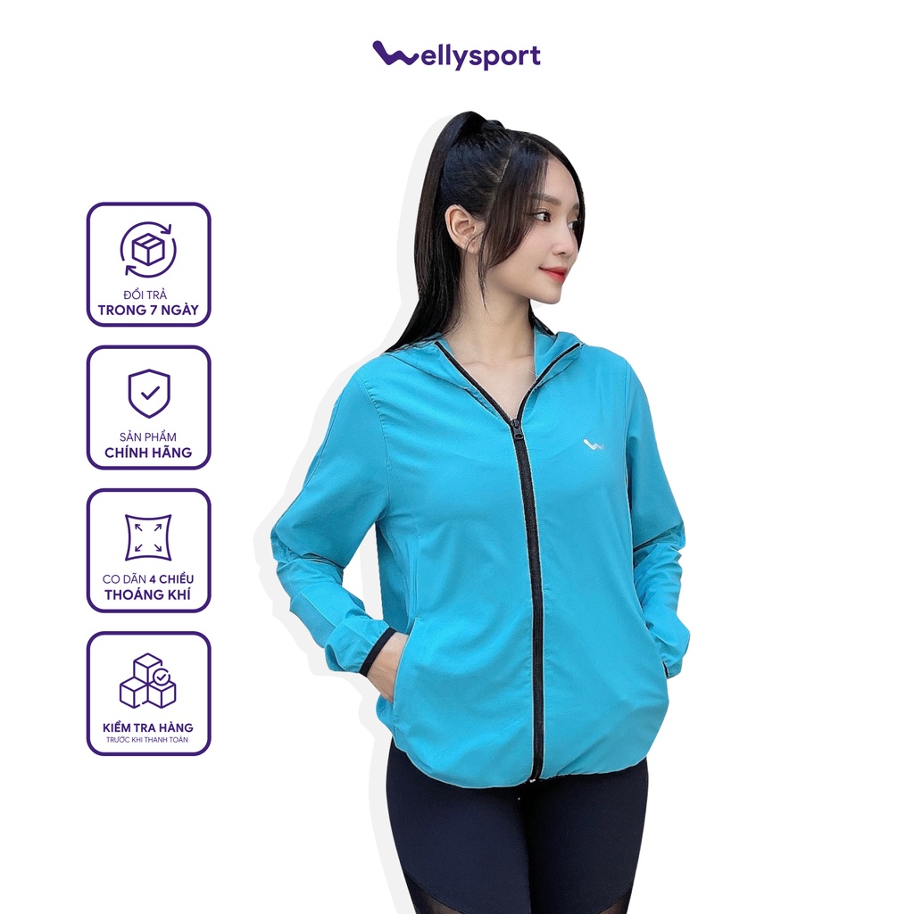 Áo Khoác Nữ Running Jacket Gió, Màu Xanh, Welly Sport, Mã AKN05