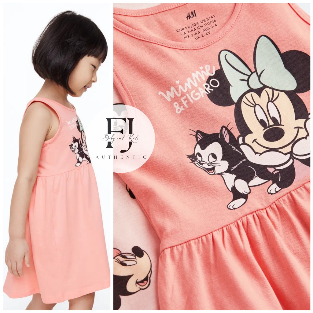 Váy cotton họa tiết Minnie chính hãng HM cho bé gái 1-10 tuổi, đầm sát nách trẻ em Auth
