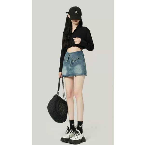 Chân váy jeans cạp gập màu đen, xanh siêu xinh ảnh thật cận chất hàng loại 1 có lót - hàng có sẵn | BigBuy360 - bigbuy360.vn