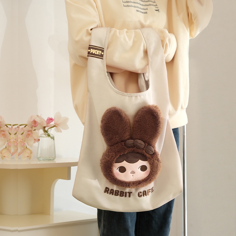 POP MART PUCKY Rabbit Cafe Series - Shoulder Bag Túi Xách Đeo Vai In Hình Chú Thỏ Ngộ Nghĩnh Đáng Yêu