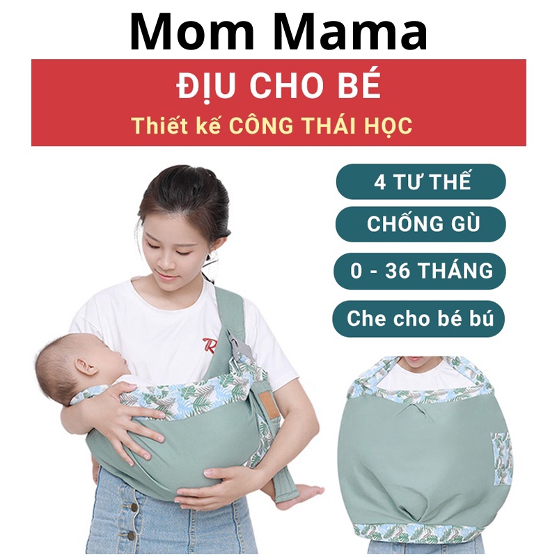 Địu cho bé 4 tư thế - Chống Gù đỡ cổ em bé - Địu Vải Cho bé sơ sinh tới 3 tuổi - Chất liệu thoáng khí