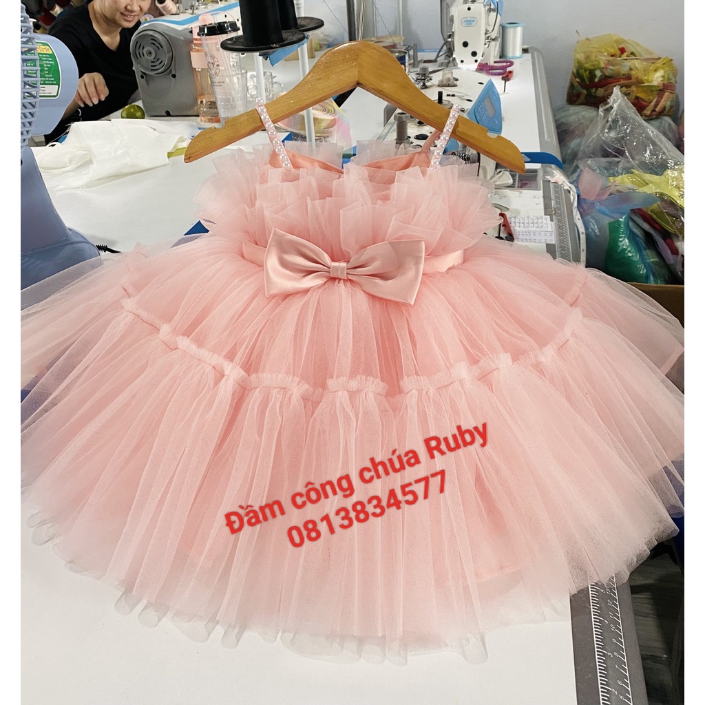 Đầm công chúa 2 dây xếp ngực