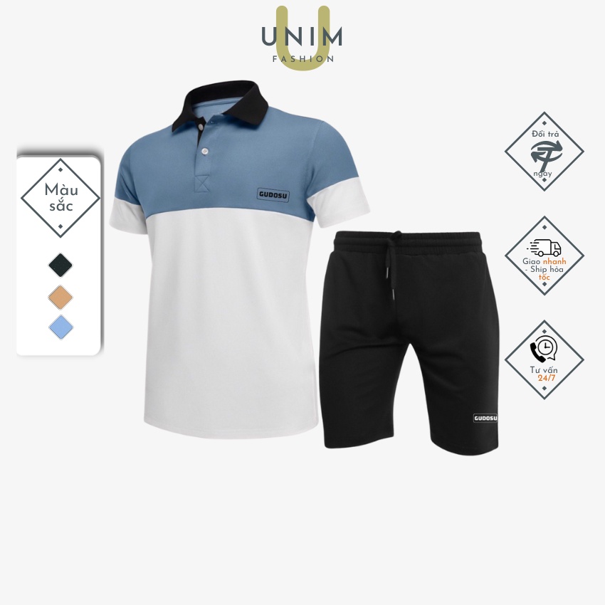 Bộ Quần Áo Hè Nam Cổ Polo Basic Unim Store Vải CVC Spandex Thông Hơi Phối 2 Màu UNIM344