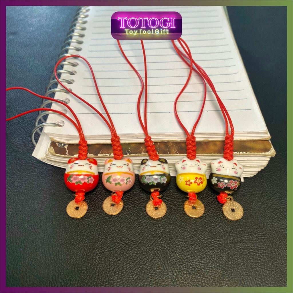 Dây đeo mèo gốm Maneki Neko mini