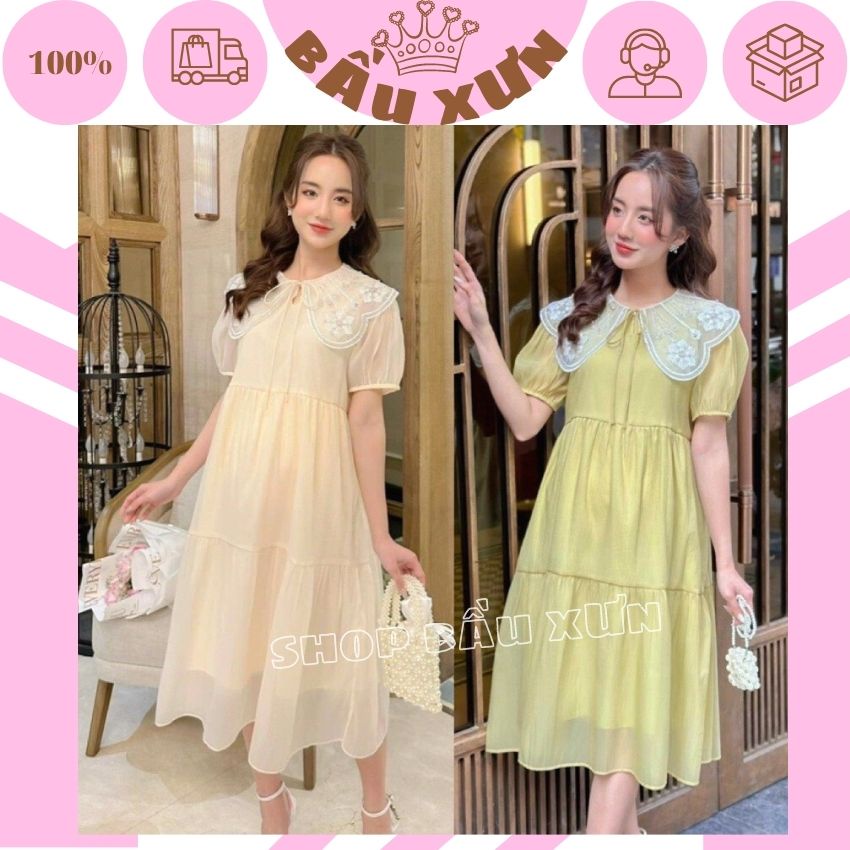VÁY BẦU TIỂU THƯ XINH XẮN THIẾT KẾ CỔ BÈO ĐIỆU- ĐẦM BẦU DỰ TIỆC ĐIỆU ĐÀ CHO MẸ BẦU DIỆN ĐI LÀM ĐI CHƠI