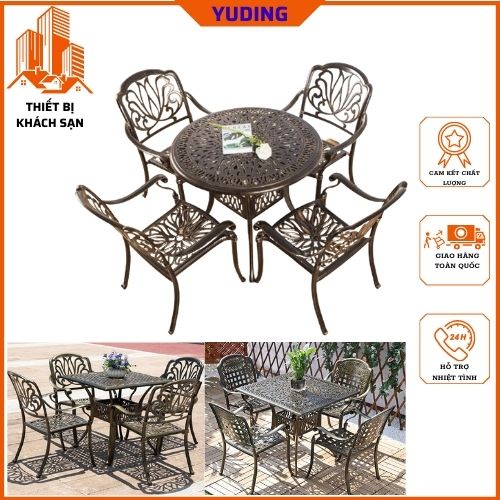 Bàn ghế nhôm đúc sân vườn nhập khẩu 2 mẫu vuông, tròn