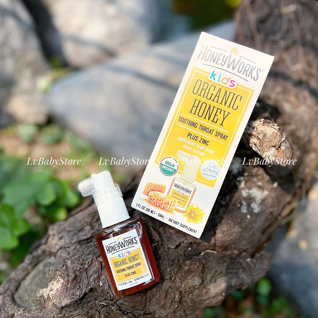 Xịt keo ong chứa kẽm HoneyWorks Kids Organic Honey cho bé trên 1 tuổi 30ml