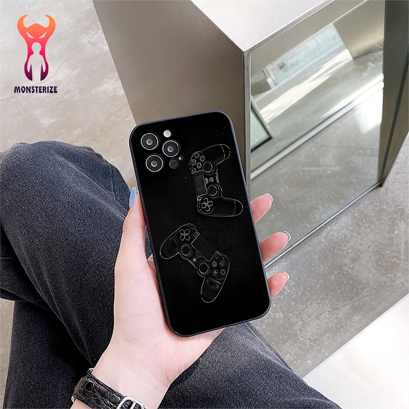 Ốp lưng cạnh vuông tay cầm trắng đen Cho iPhone 11 / 12 / 13 Promax 6 / 7 / 8 Plus / X / XR / Xs Max - e6288