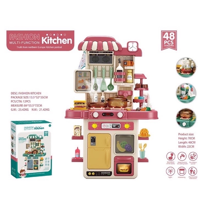 Đồ chơi nấu ăn mô phổng nhà bếp cho bé Fashion Kitchen 48 Chi Tiết - Hiệu ứng hơi nước Baostore