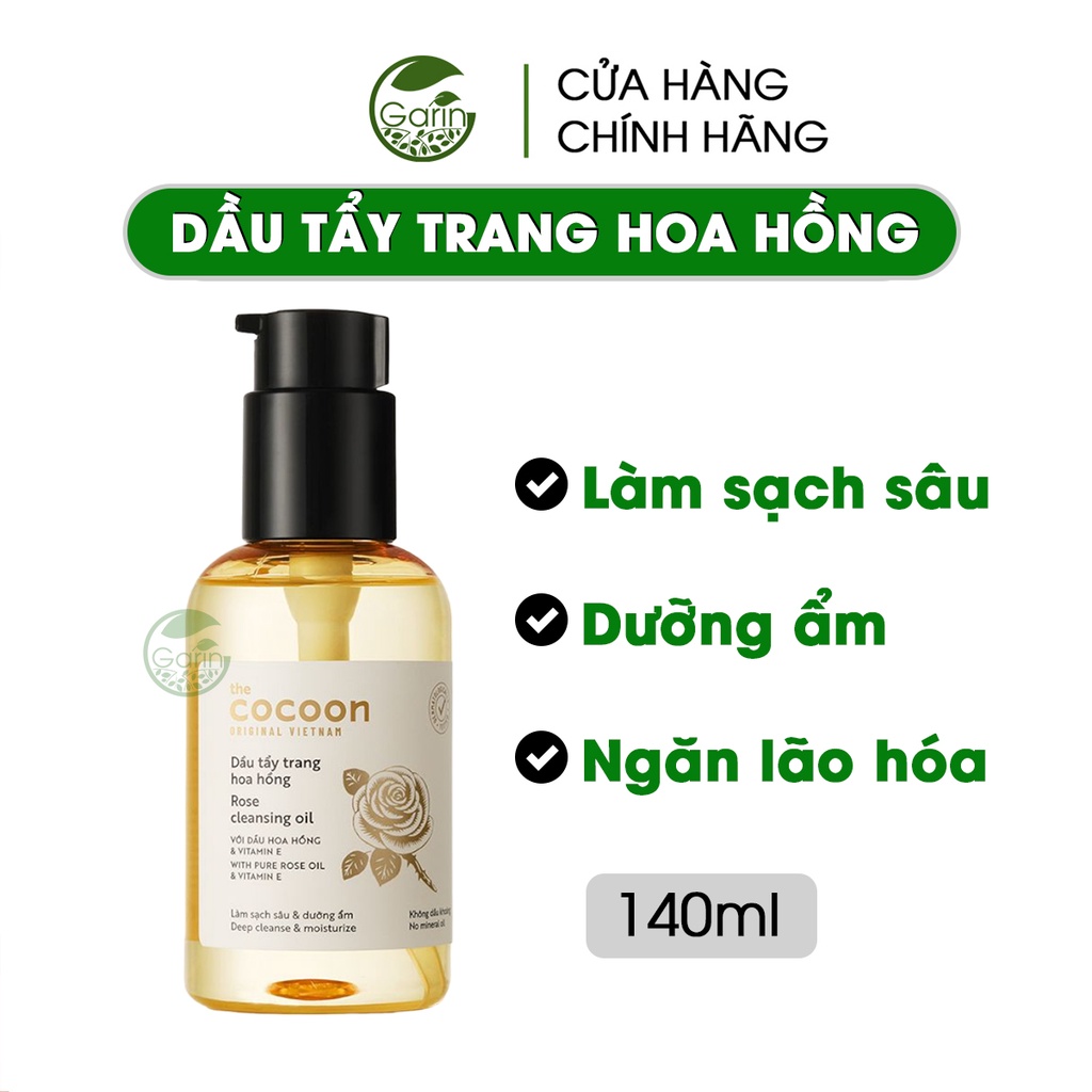 Dầu tẩy trang hoa hồng Cocoon tẩy sạch makeup và cấp ẩm cho da Garin 140ml