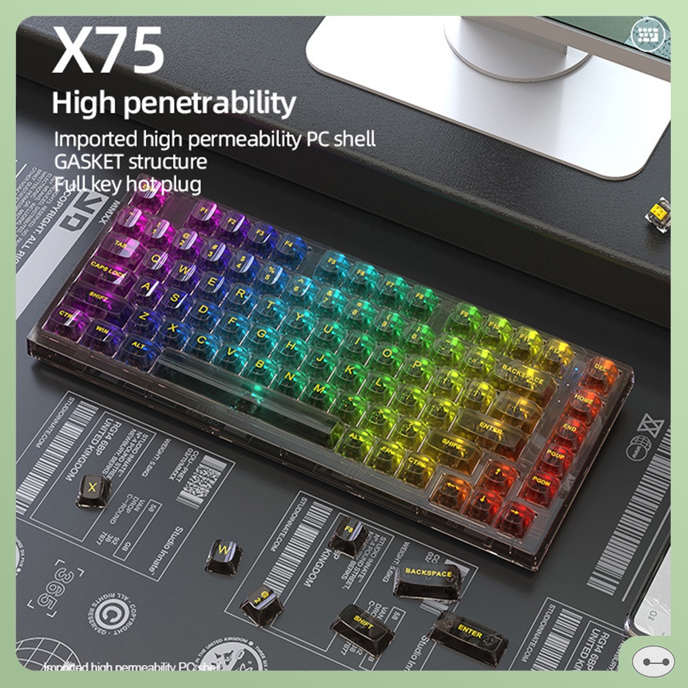 BÀN PHÍM CƠ X75 WHITE SWITCH KEYCAP TRONG SUỐT LED RGB SIÊU ĐẸP