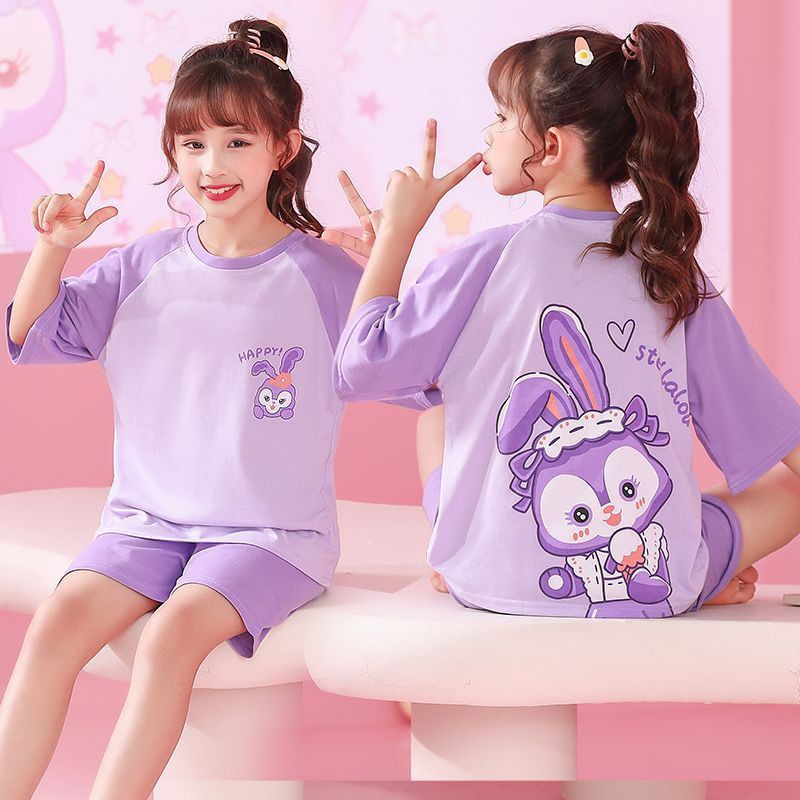 Gấu dâu Bộ đồ ngủ trẻ em mùa hè ngắn tay hoạt hình mặc nhà