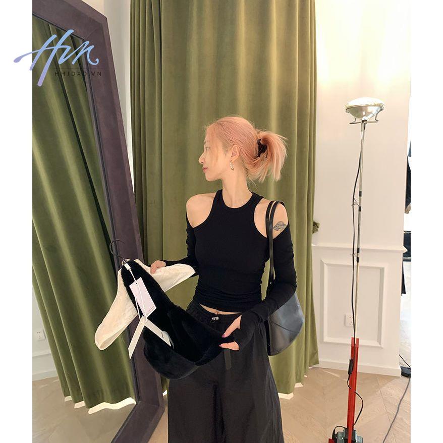 Áo Dệt Kim Ngắn Tay Màu Đen Gợi Cảm Thời Trang Mùa Hè 2022 Cho Nữ