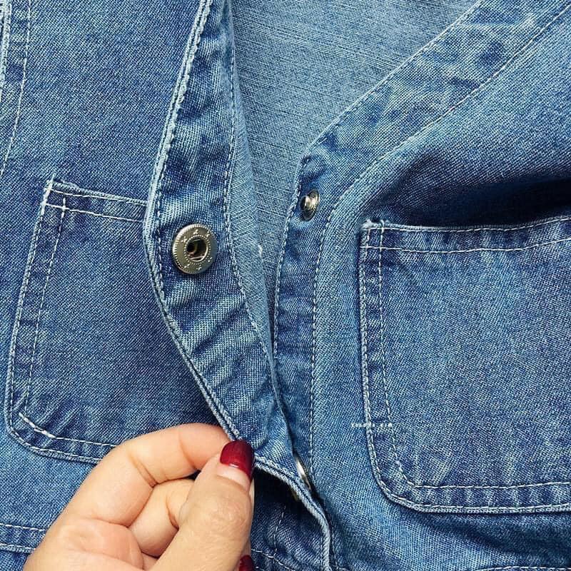 Váy cho bé gái, váy jean sát nách cúc cài thật cho bé size 10-28kg
