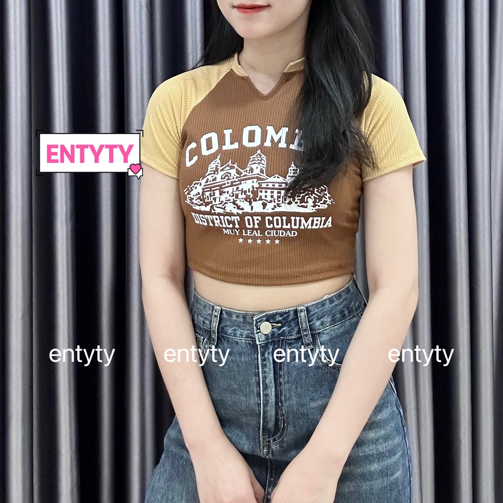[SALE Hàng Mới Về] Áo croptop COLOMBIA phối tay HOTTREND - ENTYTY SHOP
