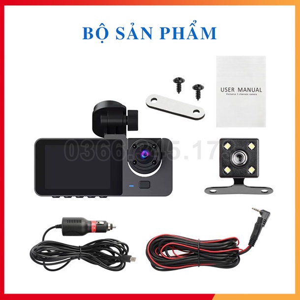 Camera Hành Trình Ô Tô A5 FullHD 1080P 03 Camera Kép Trước Sau Và Trong Xe - Nhiều Tính Năng Thông Minh