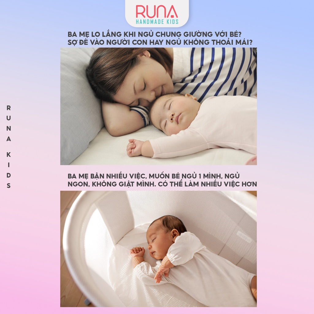 Đệm ngủ cho bé Nôi ngủ chung giường cho bé sơ sinh Runa Kids vải Cotton Hàn thoáng mát giúp bé ngủ ngon chống giật mình