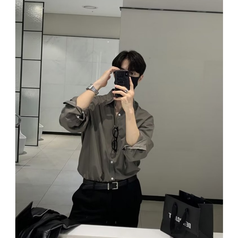 ✦AFFLIGA✦Áo Thun Tay Dài Dáng Rộng Màu Trơn Đơn Giản Trẻ Trung Hợp Thời Trang Cho Nam