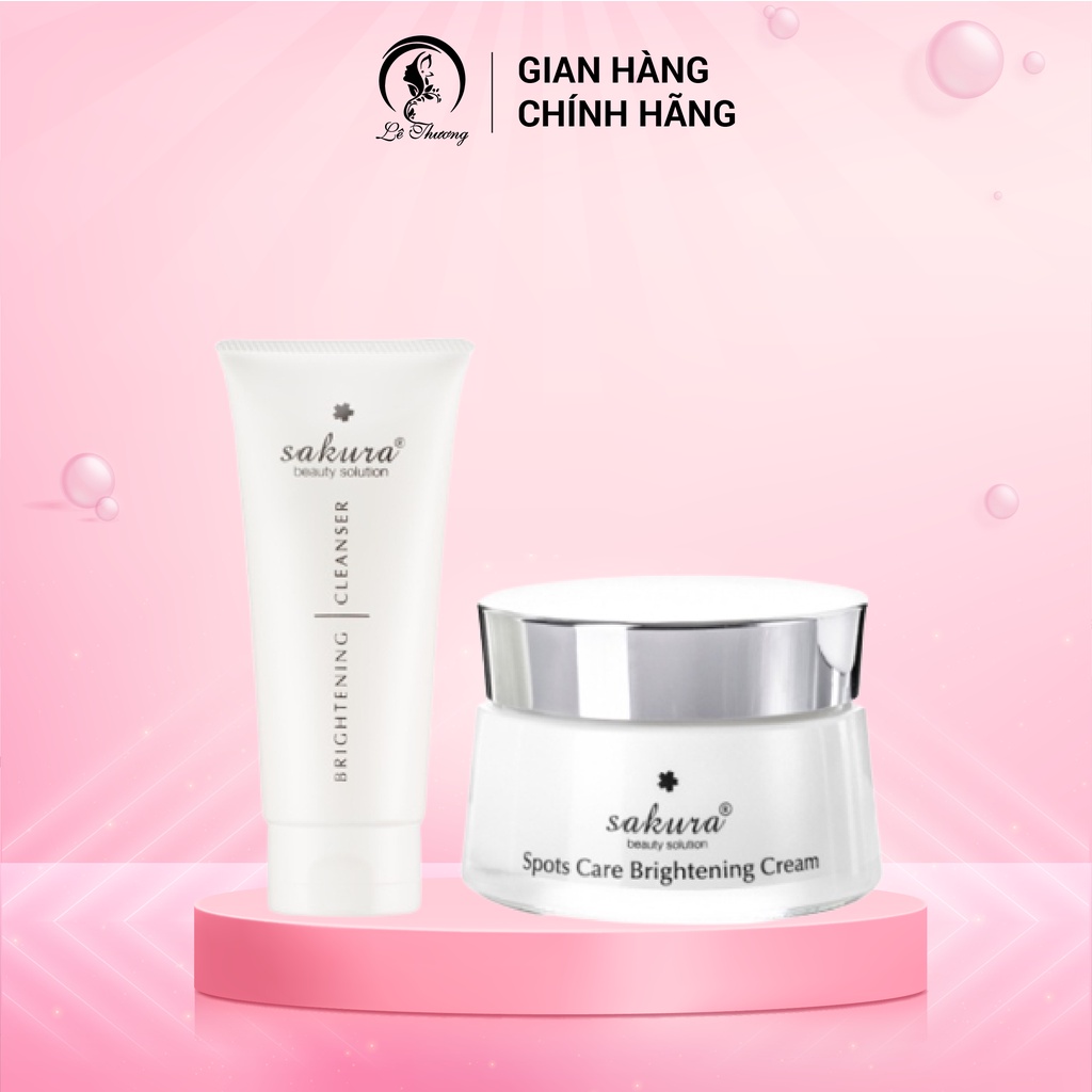 Combo trắng sáng da Sakura Spots Care Brightening Cream 45g và Sữa rửa mặt Sakura Brightening Cleanser 100ml