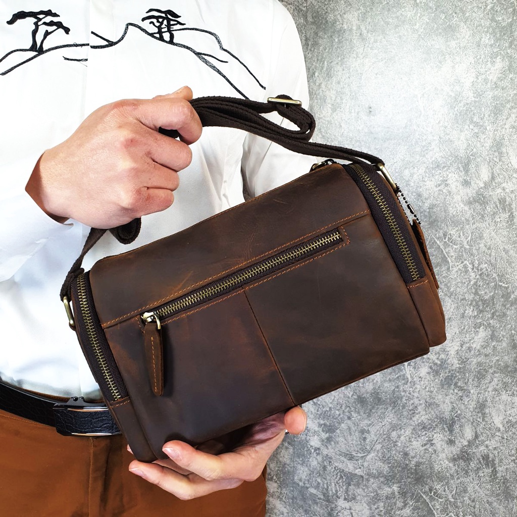 Túi đeo chéo nam da bò sáp TD120VB  - 100% da thật, BH 3 năm