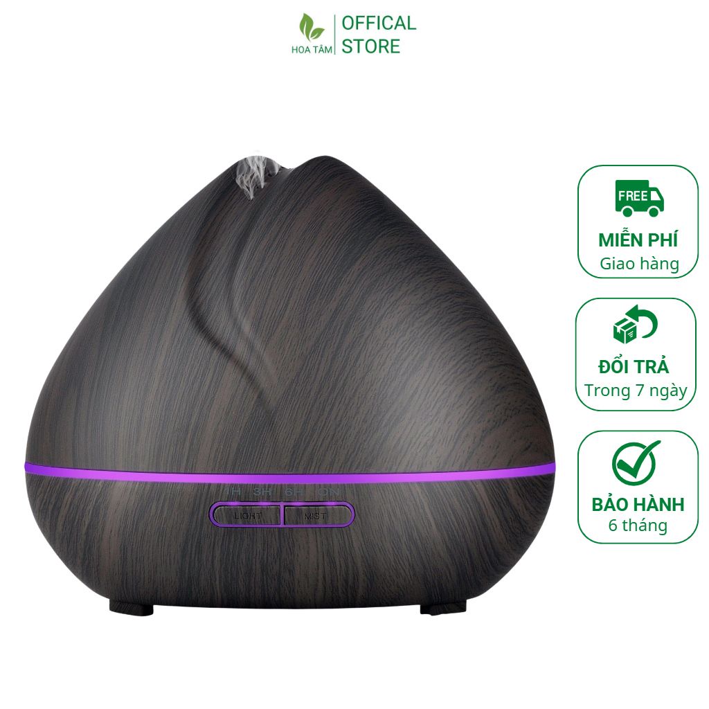 Máy xông tinh dầu phòng ngủ phòng khách, hình búp sen, đèn led 7 màu, dung tích 550ml | BH 6 tháng