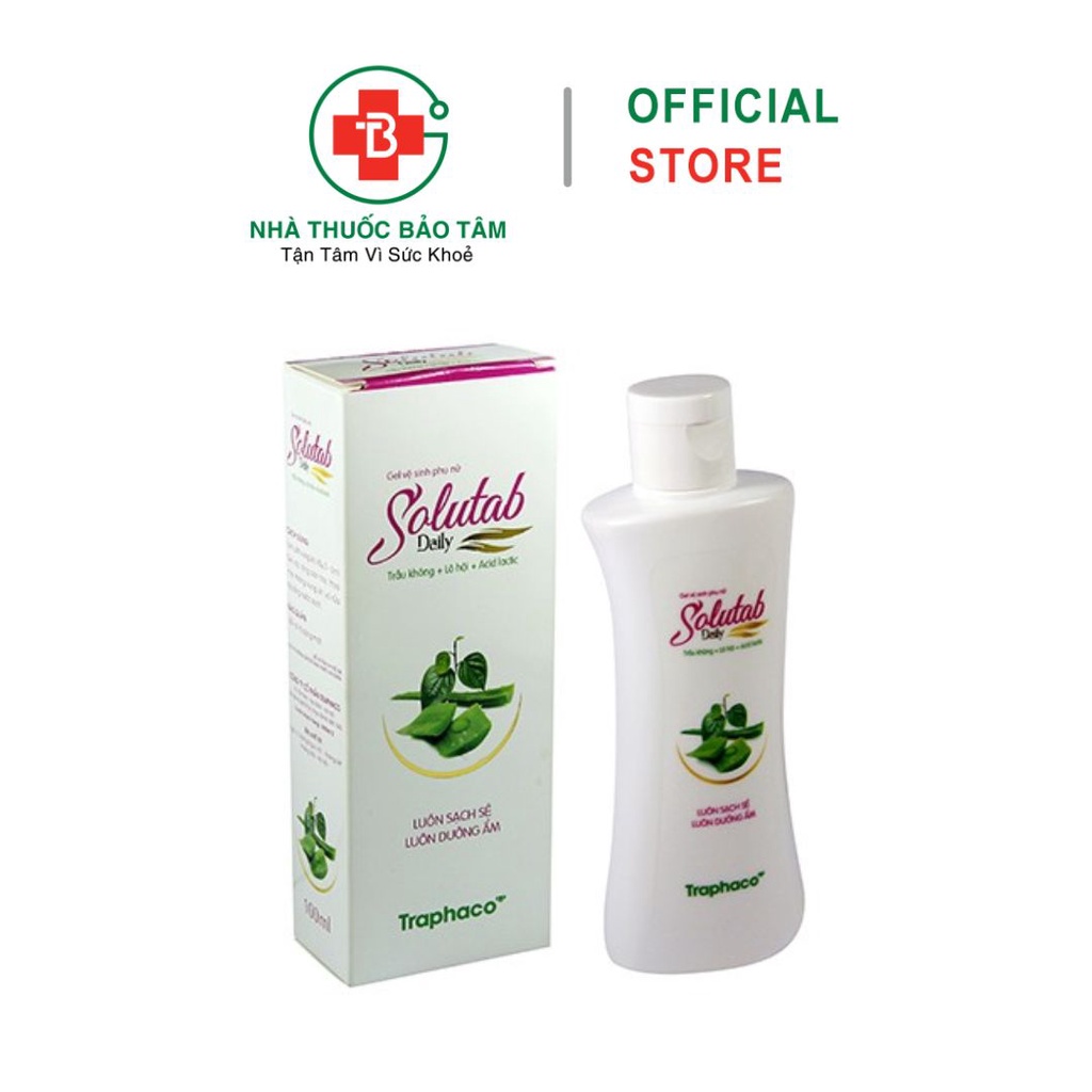 Gel vệ sinh phụ nữ SOLUTAB Daily - TRAPHACO, với Trầu không, Lô hội, Acid Lactic - Chai 100ml