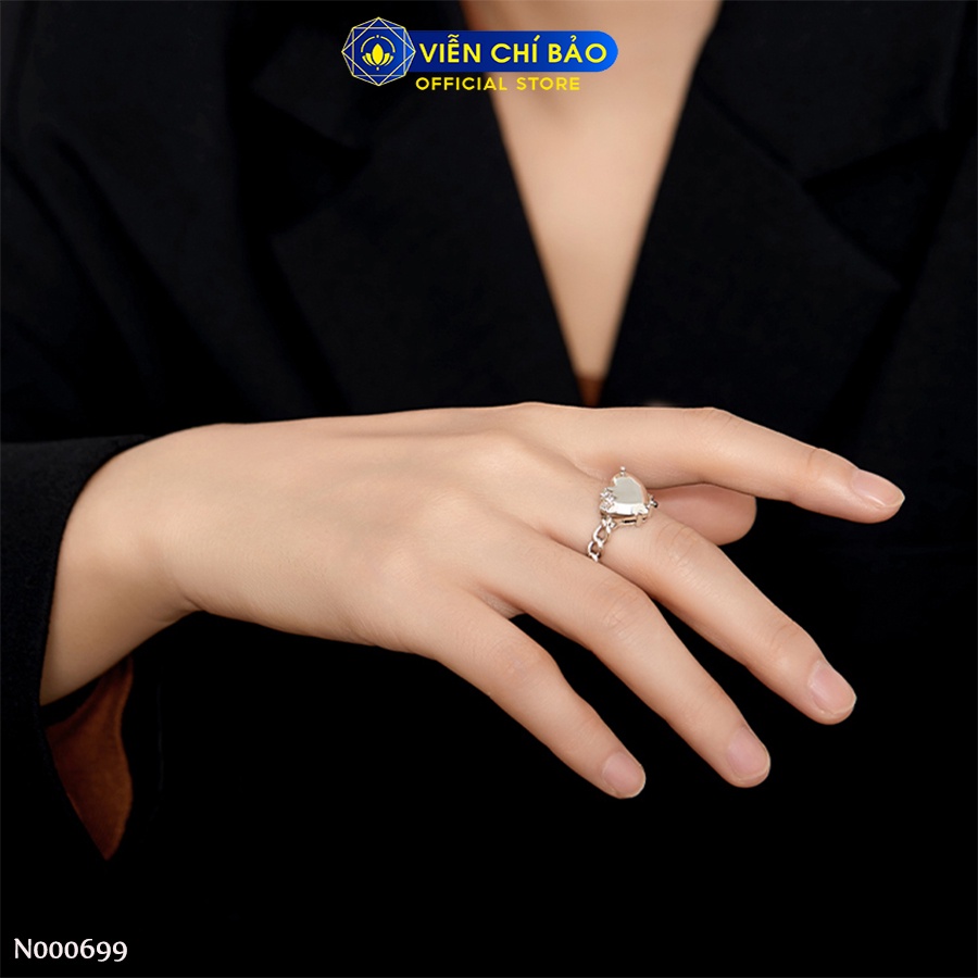 Nhẫn bạc nữ dây xích trái tim cắn dở chất liệu bạc Thái 925 thời trang phụ kiện trang sức Viễn Chí Bảo N000699