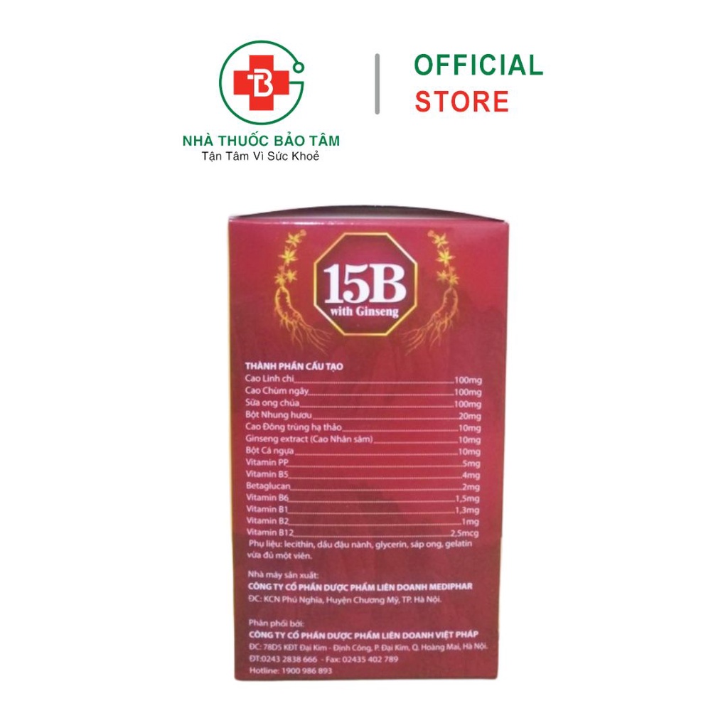 Viên uống Vitamin 15B Ginseng bổ sung vitamin, giúp tăng cường thể lực - Hộp 100 Viên