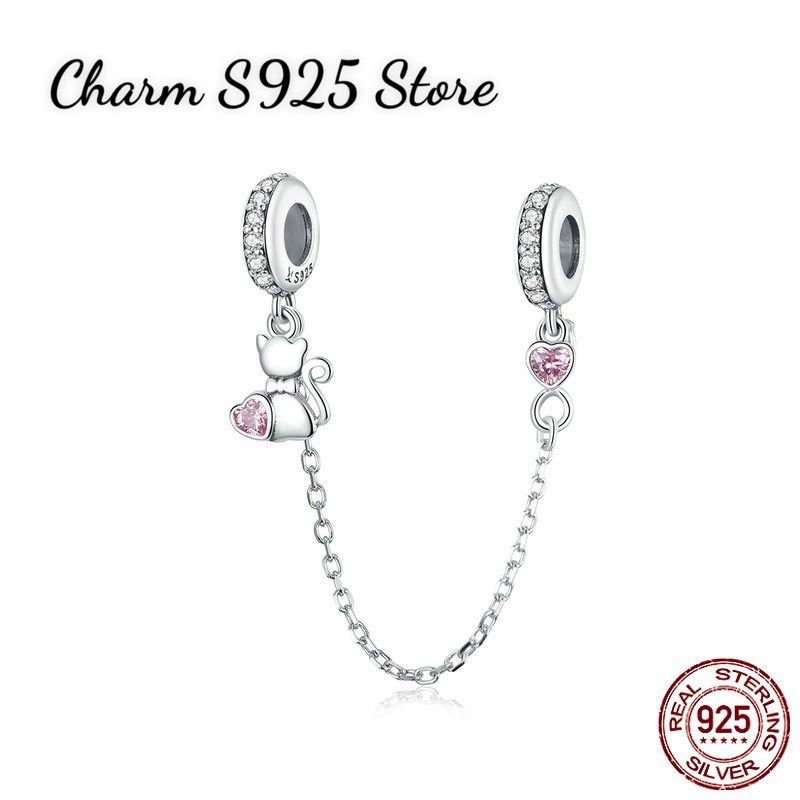 CHARM XÍCH KHOÁ CHẶN AN TOÀN HÌNH CON MÈO BẠC S925 THUẦN KHIẾT HÀNG CAO CẤP CHÍNH HÃNG