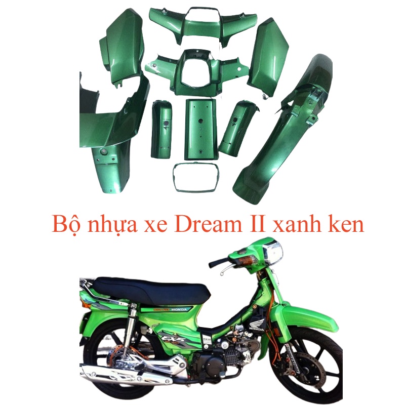 Bộ nhựa C100 xe Dream II màu Xanh Heineken [TẶNG TEM] nhựa ABS cao cấp