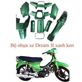 Dàn áo xe Honda-Dream II nhựa ABS nguyên sinh cao cấp màu Xanh Heineken, tặng kèm bộ tem theo xe