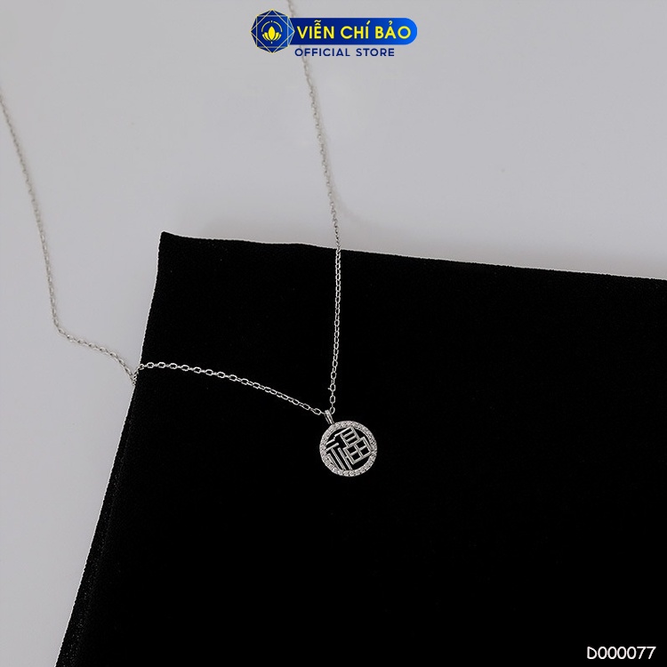 Dây chuyền bạc nữ chữ Phúc đính đá bạc ý 925 thời trang phụ kiện trang sức Viễn Chí Bảo D000077