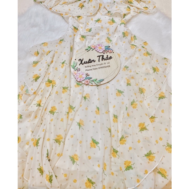 Đầm Váy Maxi Voan Hoa Nhí Trễ Vai Hàng Thiết Kế, Đầm Váy Quảng Châu Maxi Phối Bèo Tầng ,Mã Số A219