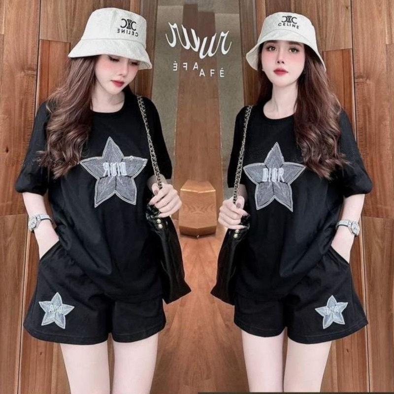 BỘ SHORT THUN COTTON MÙA HÈ ÁO THÊU KÈM ẢNH CHỤP THẬT