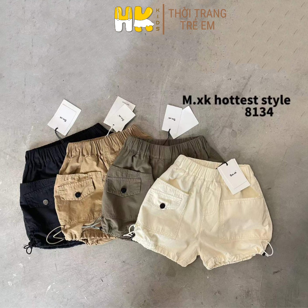 Quần short thô cho bé HK KIDS, quần sooc đùi chất cotton thời trang mùa hè cho bé trai và gái từ 13-25 kg (8132+8134)