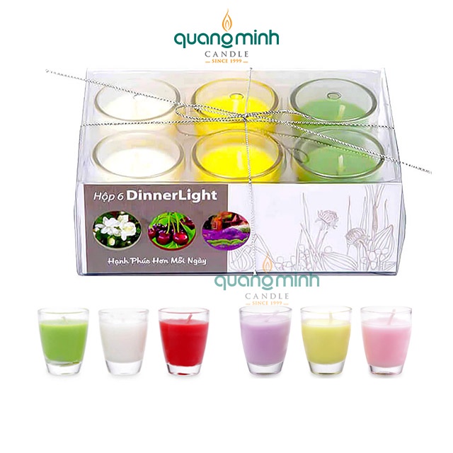 Hộp 6 ly nến thơm dinnerlight Miss Candle NQM2011 lựa chọn mùi hương gồm 6 ly nến thơm với 3 màu sắc ngẫu nhiên