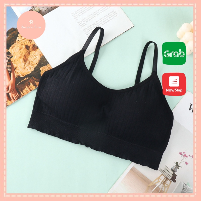 Áo bra cotton hai dây thun tăm cao cấp, thiết kế viền nhún mềm mại, Queen.Nga