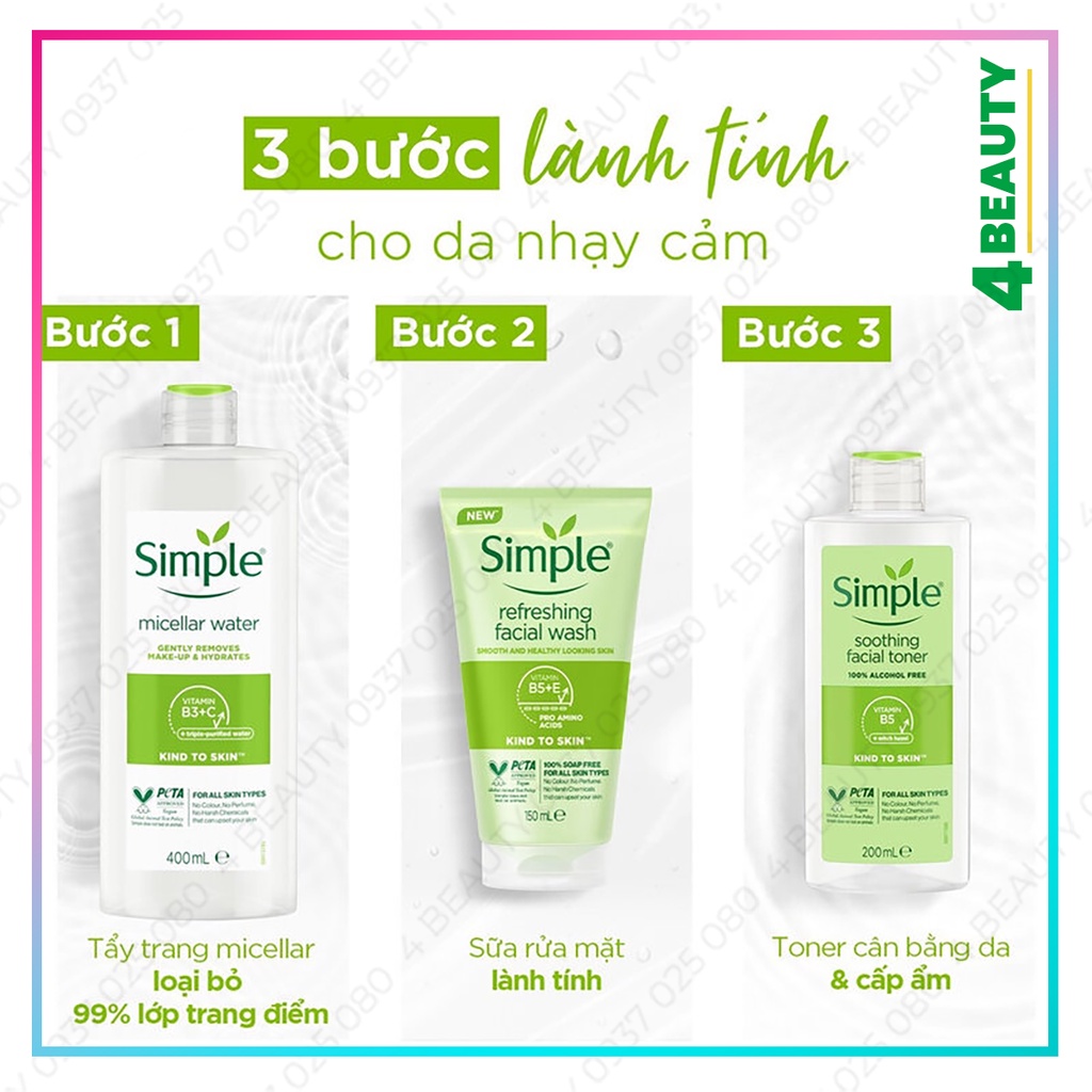 Sữa Rửa Mặt Simple Giúp Da Sạch Thoáng 150ml Kind To Skin Refreshing Facial Wash Gel