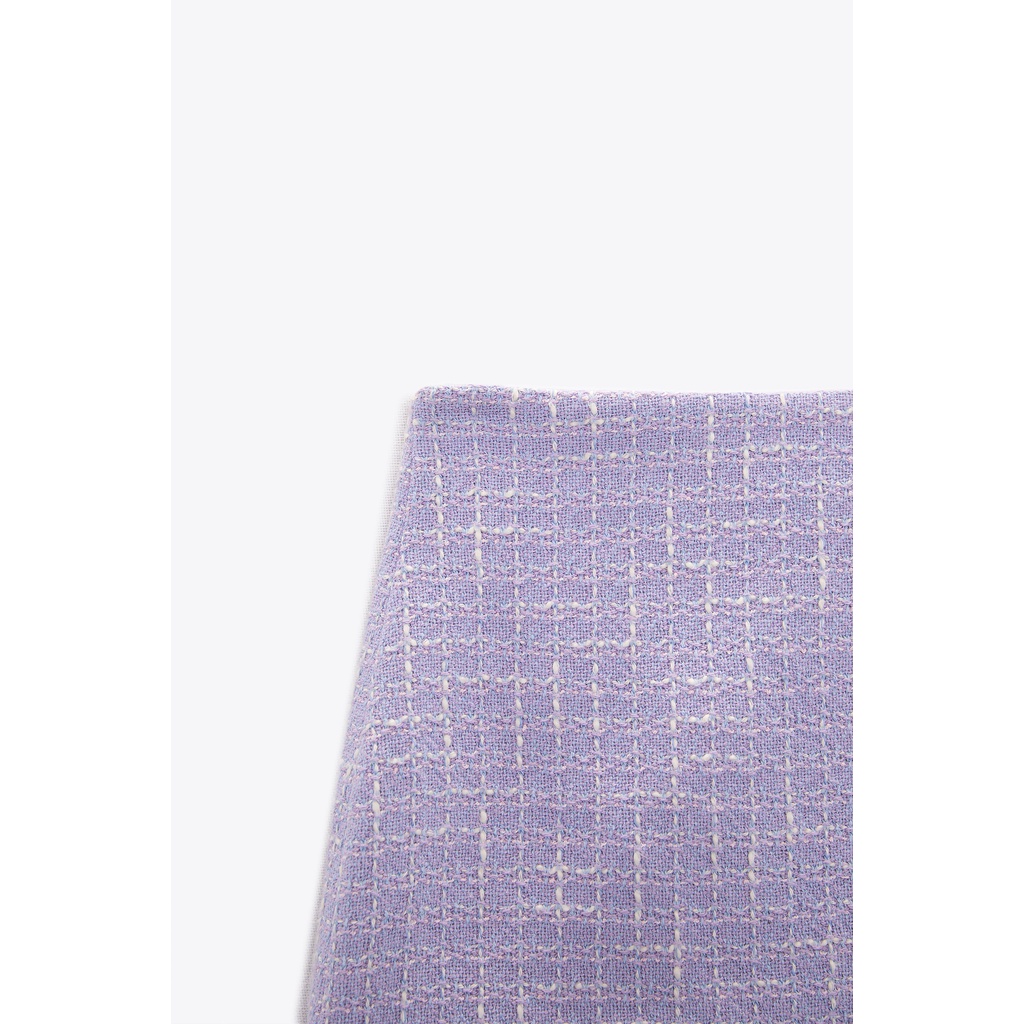 ZARA Đức - Chân váy auth sale new tag chính hãng tweed ngắn chữ A nỉ dạ tím caro 7790/377