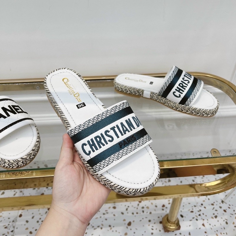 Dép Lê Quai Ngang Di or Đế Kếp Viền Cói Cao 3 cm Quai Thêu Bản To Siêu Mềm