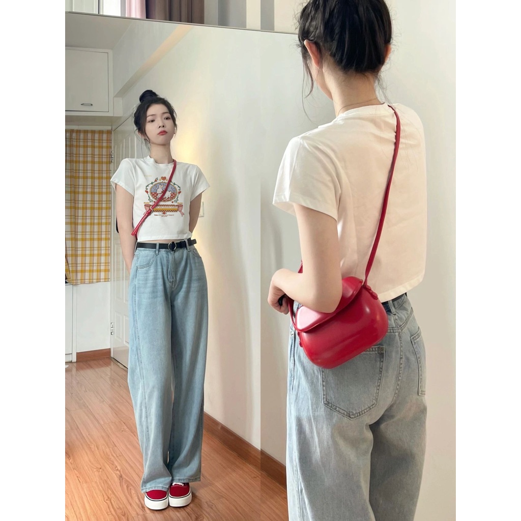 Cocory vn Áo Thun Crop Top Cotton Tay Ngắn In Họa Tiết Retro Thời Trang Dành Cho Nữ