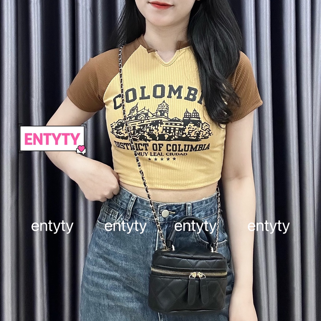 [SALE Hàng Mới Về] Áo croptop COLOMBIA phối tay HOTTREND - ENTYTY SHOP