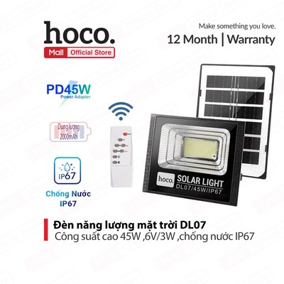Đèn ngoài trời năng lượng mặt trời Hoco DL07  công suất cao 45W 2000mAh, chống nước IP67,, tiện lợi cao cấp